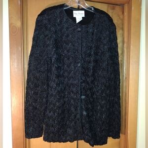 Womens Black Quilted Evening Jacket Button Front Pipe Dreams Palm Springs Size L